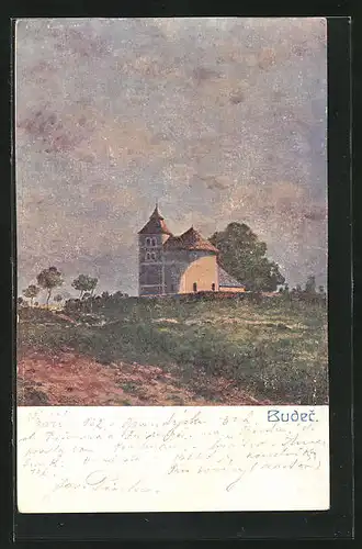 Künstler-AK Budec, Blick zur Kirche