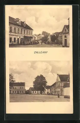 AK Zaluzany, Strassenpartie am Gasthaus