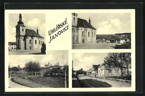 AK Uhlirské Janovice, Kirche, Stadtplatz, Ortsansichten