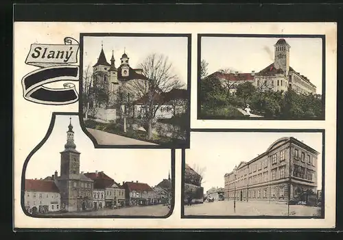 AK Schlan / Slany, Gebäudeansicht, Schloss, Ortspartie