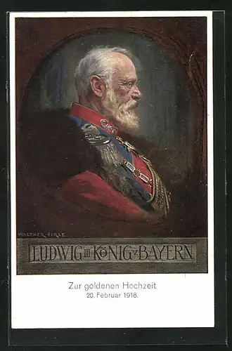 Passepartout-AK Portrait von König Ludwig III. in Uniform, Zur goldenen Hochzeit 1918