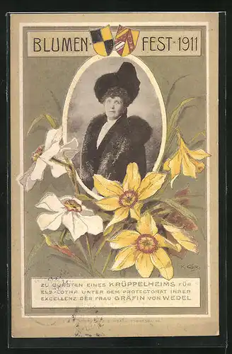 Passepartout-AK Portrait der Gräfin von Wedel, Blumenfest 1911