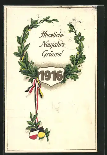AK Wappen, Jahreszahl 1916 im Kranz, Neujahrsgruss