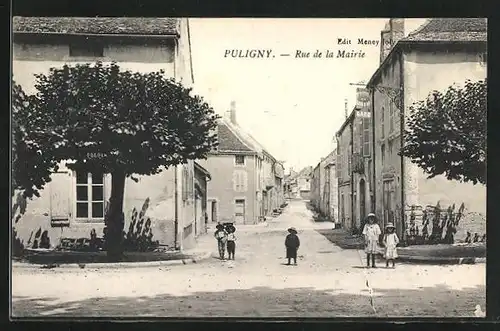 AK Puligny, Petit Enfants en Rue de la Mairie