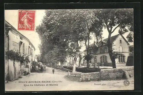 AK Billy-Source-Seine, Rue du Chateau et Mairie