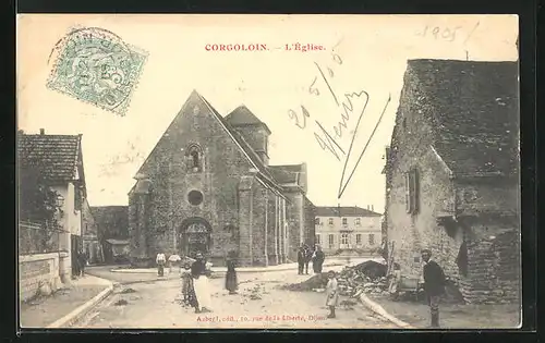 AK Corgoloin, L`Église, Strassenpartie an der Kirche