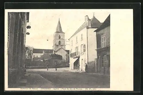 AK Époisses, Église, Place du Jeu de Paume