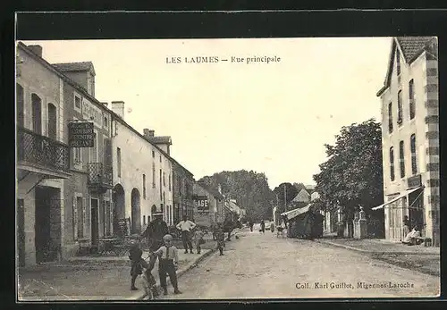 AK Les Laumes, Rue Principale, Einwohner am Cafe-Restaurant Centre Pallant