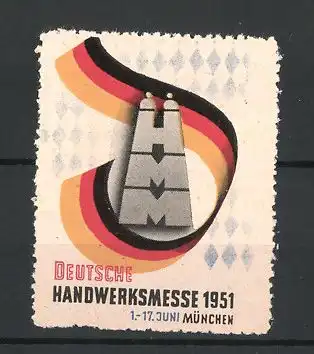 Reklamemarke München, Deutsche Handwerksmesse 1951, Messelogo Fahne und Turm