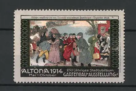 Reklamemarke Altona, Gartenbau-Ausstellung 1914, Blücher empfängt die vertriebenen Hamburger 1813