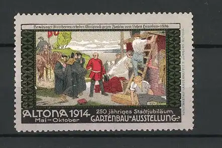 Reklamemarke Altona, Gartenbau-Ausstellung 1914, Hamburger Ratsherren erheben Einspruch gegen Joachim von Lohes Hausbau