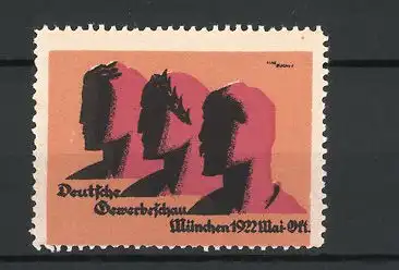Reklamemarke München, Deutsche Gewerbeschau 1922, Messelogo Herrenköpfe