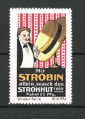 Reklamemarke Strobin Strohhut-Reiniger, dicker Mann mit grossem Hut