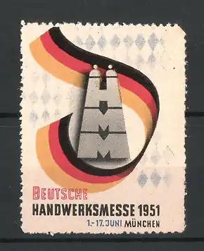 Reklamemarke Hamburg, Deutsche Handwerksmesse 1951, Messelogo Turm und Fahne