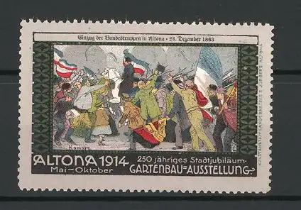 Reklamemarke Altona, Gartenbau-Ausstellung 1914, Einzug der Bundestruppen in Altona 1863