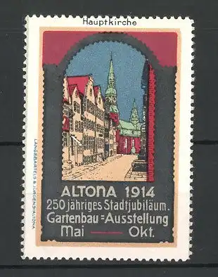 Reklamemarke Altona, Gartenbau-Ausstellung 1914, Ansicht der Hauptkirche