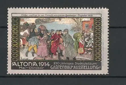Reklamemarke Altona, Gartenbau-Ausstellung 1914, Blücher empfängt vertriebene Hamburger 1813