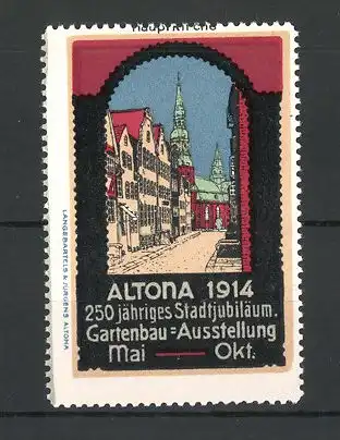 Reklamemarke Altona, Gartenbau-Ausstellung 1914, Ansicht der Hauptkirche