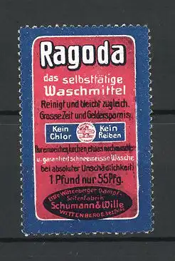 Reklamemarke Ragoda das selbsttätige Waschmittel, Schumann & Wille, Wittenberge