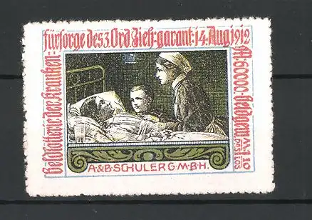 Reklamemarke Geldlotterie der Krankenfürsorge 1912, Krankenschwester am Bett eines Verletzten