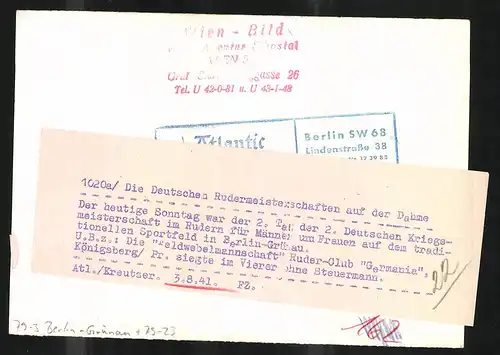 Fotografie Ansicht Berlin-Grünau, Deutsche Rudermeisterschaften auf der Dahme 1941 - Vierer RC Germania Königsberg