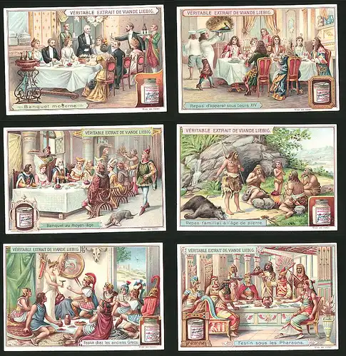 6 Sammelbilder Liebig, Serie Nr.: 720, Banquet, Pharaons, Louis XVI