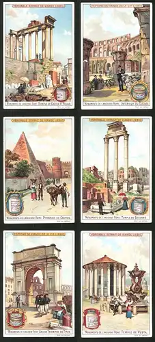 6 Sammelbilder Liebig, Serie Nr.: 564, Monuments de l`Ancienne Rome, Temple de Vesta, Arc de Triomphe de Titus, Cestius