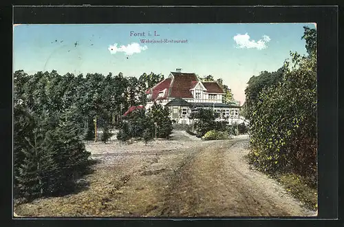 AK Forst i. L., Wehrinsel-Restaurant im Sonnenschein