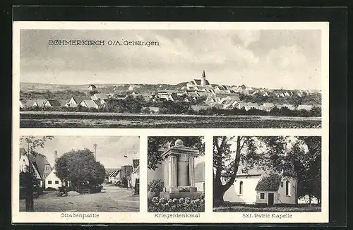 AK Böhmenkirch, Strassenpartie, Kriegerdenkmal, Skt. Patric Kapelle