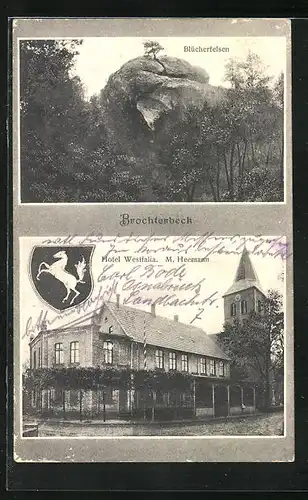 AK Brochterbeck, Blücherfelsen und Hotel Westfalia