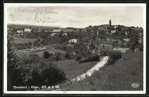 AK Bonndorf i. Schw., Ortsansicht mit Schwimmbad und Kirche