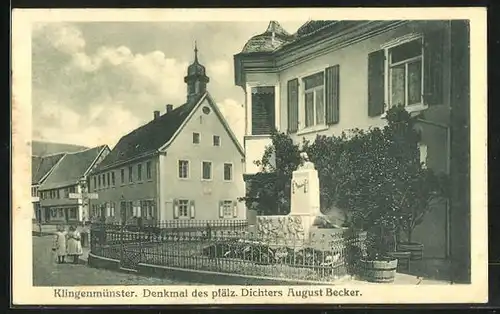 AK Klingenmünster, Denkmal des pfälzischen Dichters August Becker