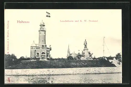 AK Holtenau, Leuchtturm und K. W. Denkmal
