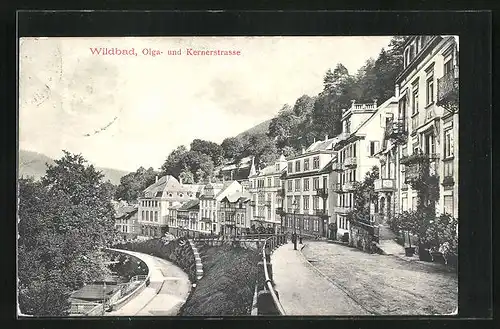 AK Wildbad, Wohnhäuser und Blick hinab auf die Olga- und Kernerstrasse