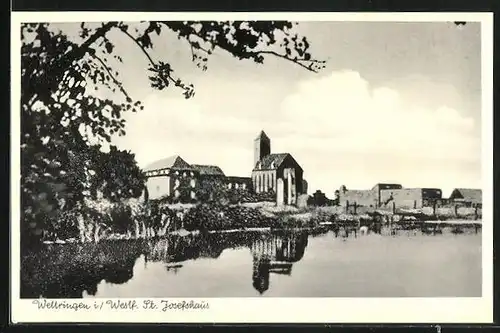 AK Wettringen i.W., Kirche mit St. Josefhaus am See