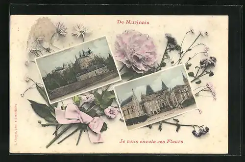 AK Murinais, Cour du Chateau, Vue de Chateau de Murinais, mit Blumenstrauss