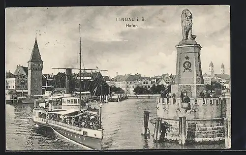 AK Lindau, Bodenseedampfer verlässt den Hafen