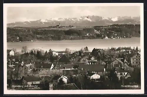 AK Starnberg, Totalansicht mit Ostufer und Alpen