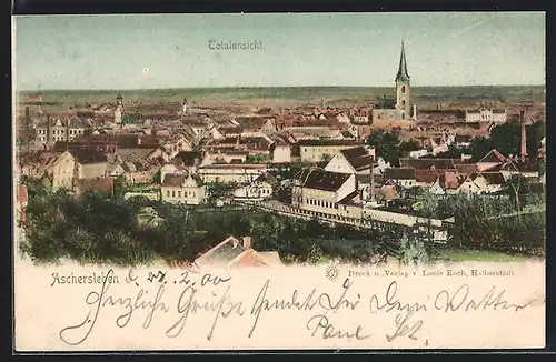 AK Aschersleben, Ortsansicht aus der Vogelschau mit Kirchturm