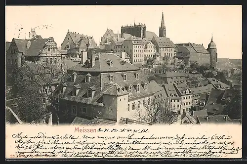 AK Meissen, Ortsansicht mit Kirche und Wohnhhäusern
