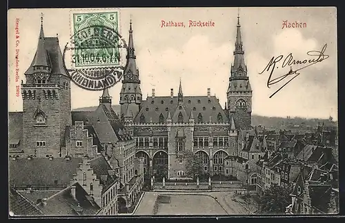 AK Aachen, Rückseite des Rathauses aus der Vogelschau