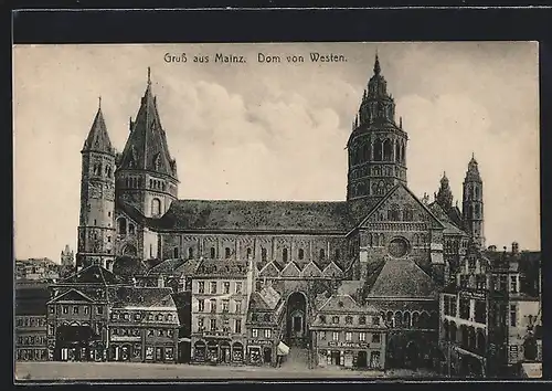 AK Mainz, Blick auf Dom von Westen aus, Geschäft. H. Martin