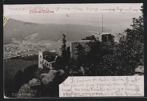 AK Baden-Baden, Blick übers Alte Schloss ins Tal