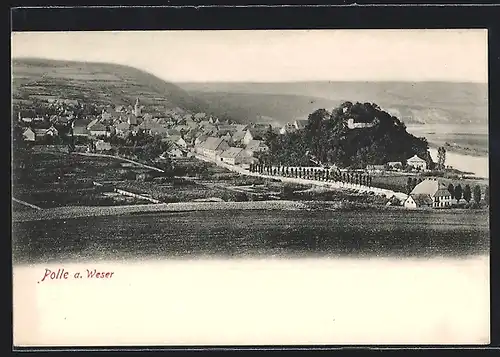 AK Polle a. Weser, Ortsansicht mit Fluss