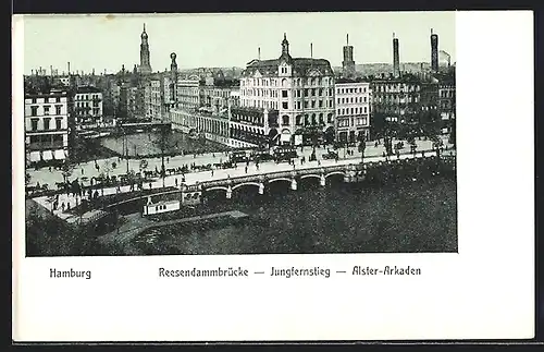 AK Hamburg, Reesendammbrücke, Jungfernsteg, Alster-Arkaden