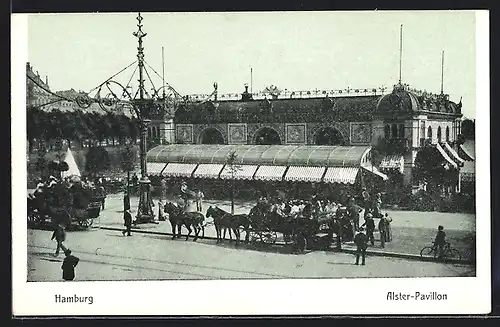 AK Hamburg-Neustadt, Pferdekutschen vor dem Alster-Pavillon