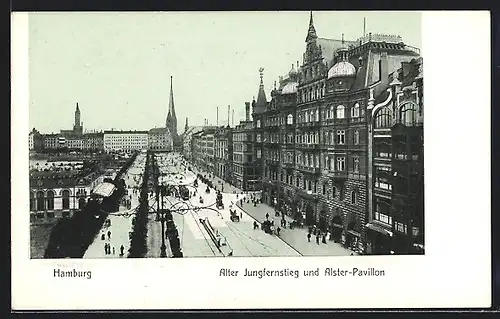 AK Hamburg-Neustadt, Alter Jungfernstieg und Alster-Pavillon