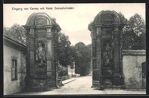 AK Höxter, Eingang zum Schloss Corvey mit Hotel Dreizehnlinden