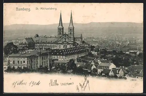AK Bamberg, Kirche St. Michaelsberg aus der Vogelschau