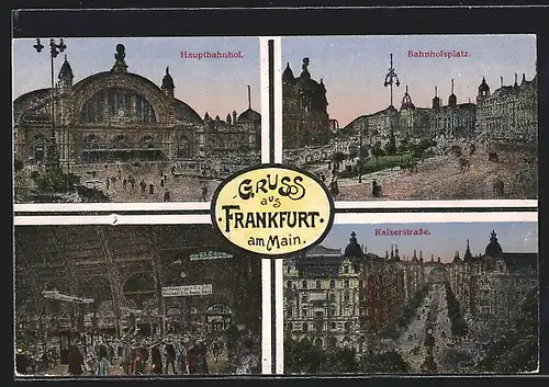 AK Frankfurt am Main, Hauptbahnhof und Kaiserstrasse